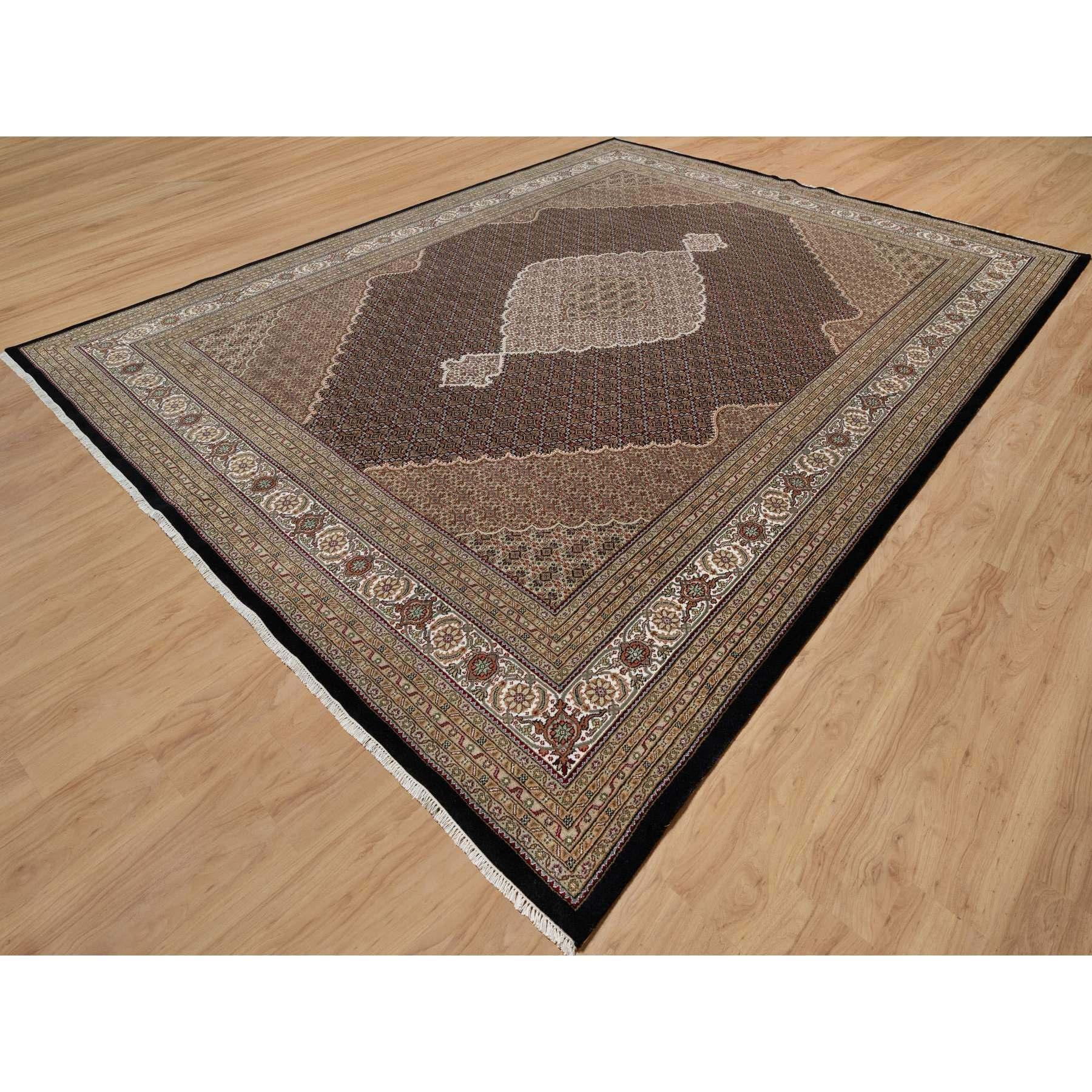 Schwarzer handgeknüpfter Tabriz Mahi mit Fish Design Hand Knüpfteppich 11'8