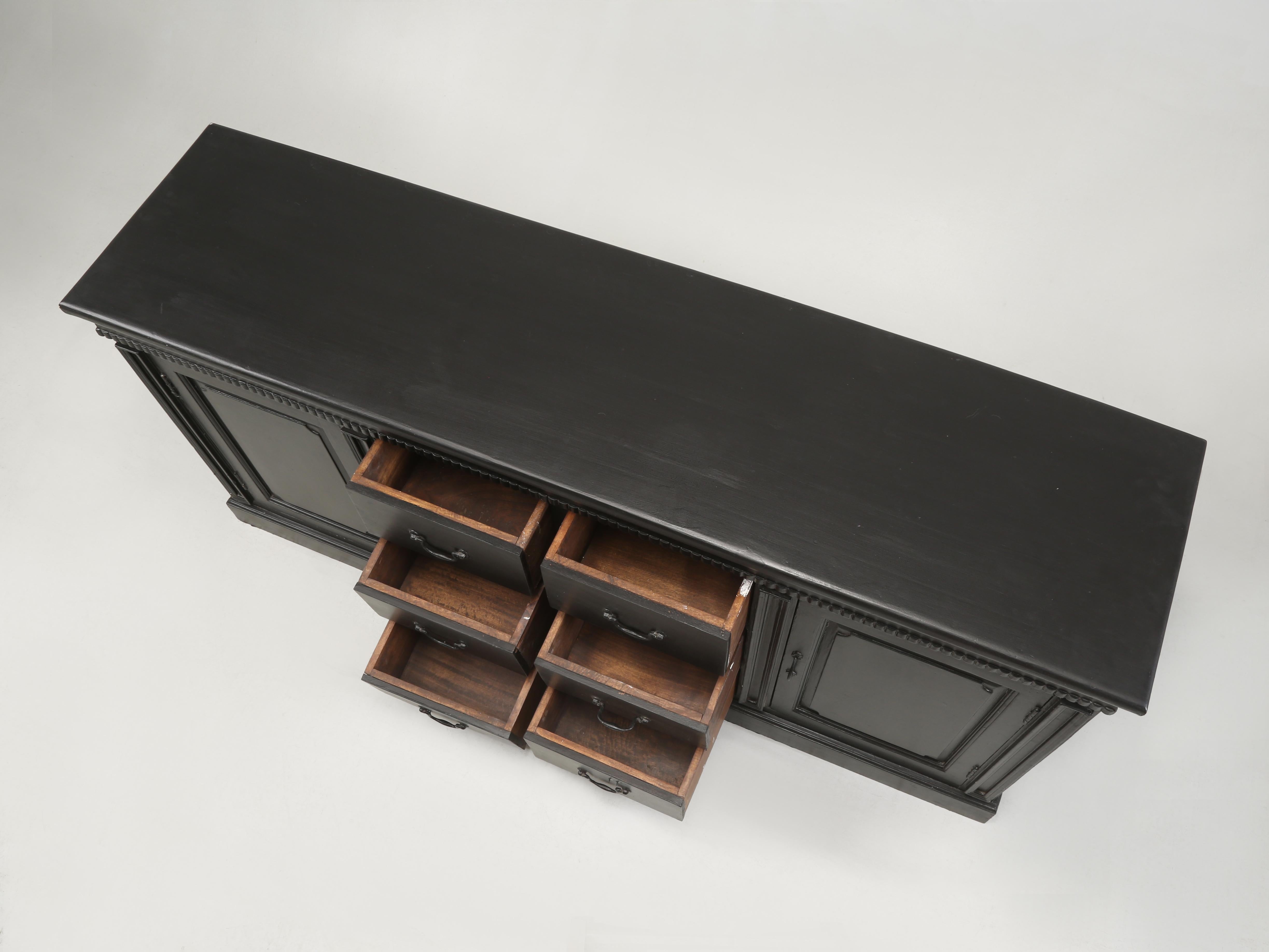 Country Black hand-painted Buffet or Sideboard probably made in Asia Well Constructed For Sale