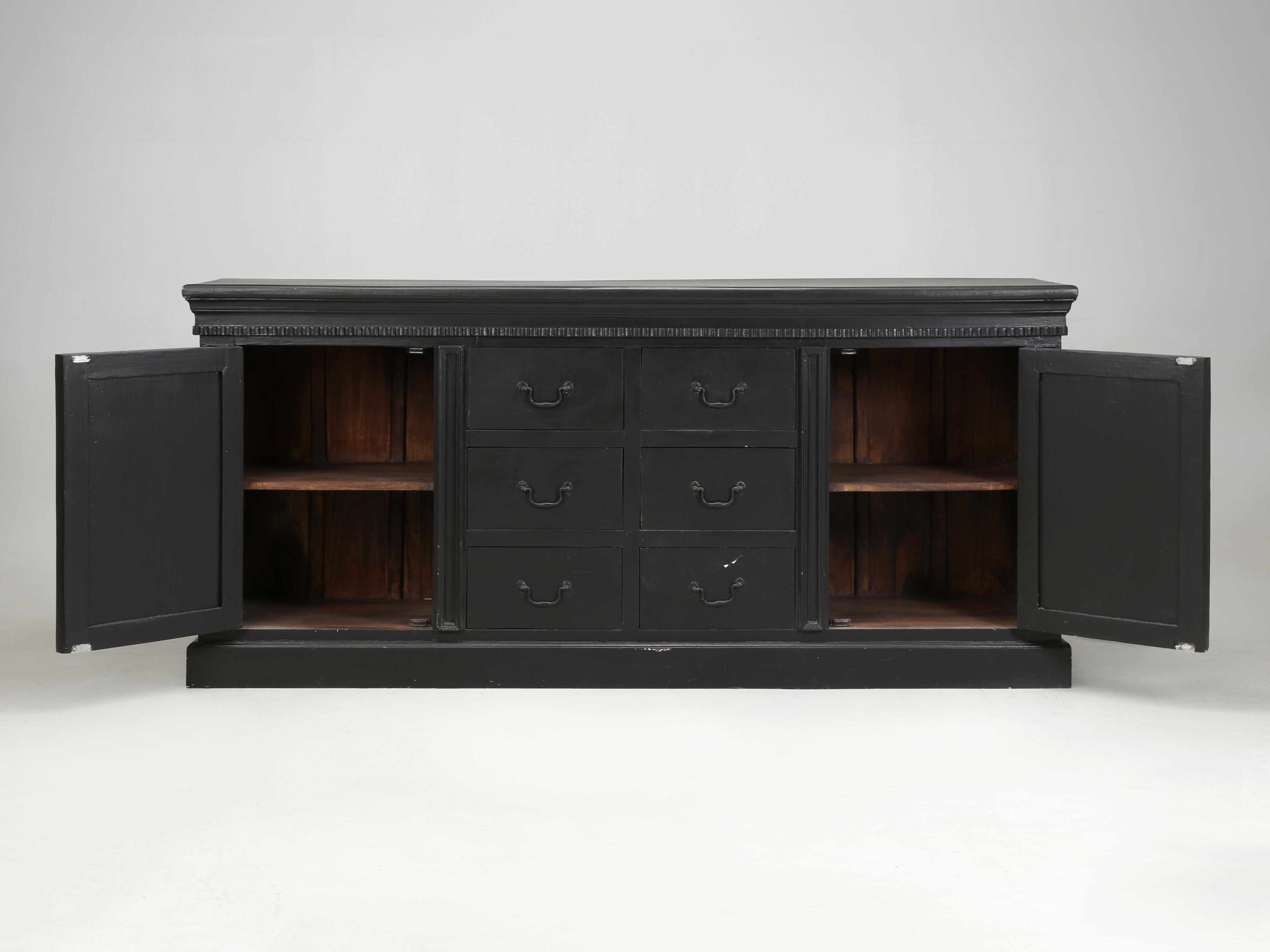 Asian Black hand-painted Buffet or Sideboard probably made in Asia Well Constructed For Sale