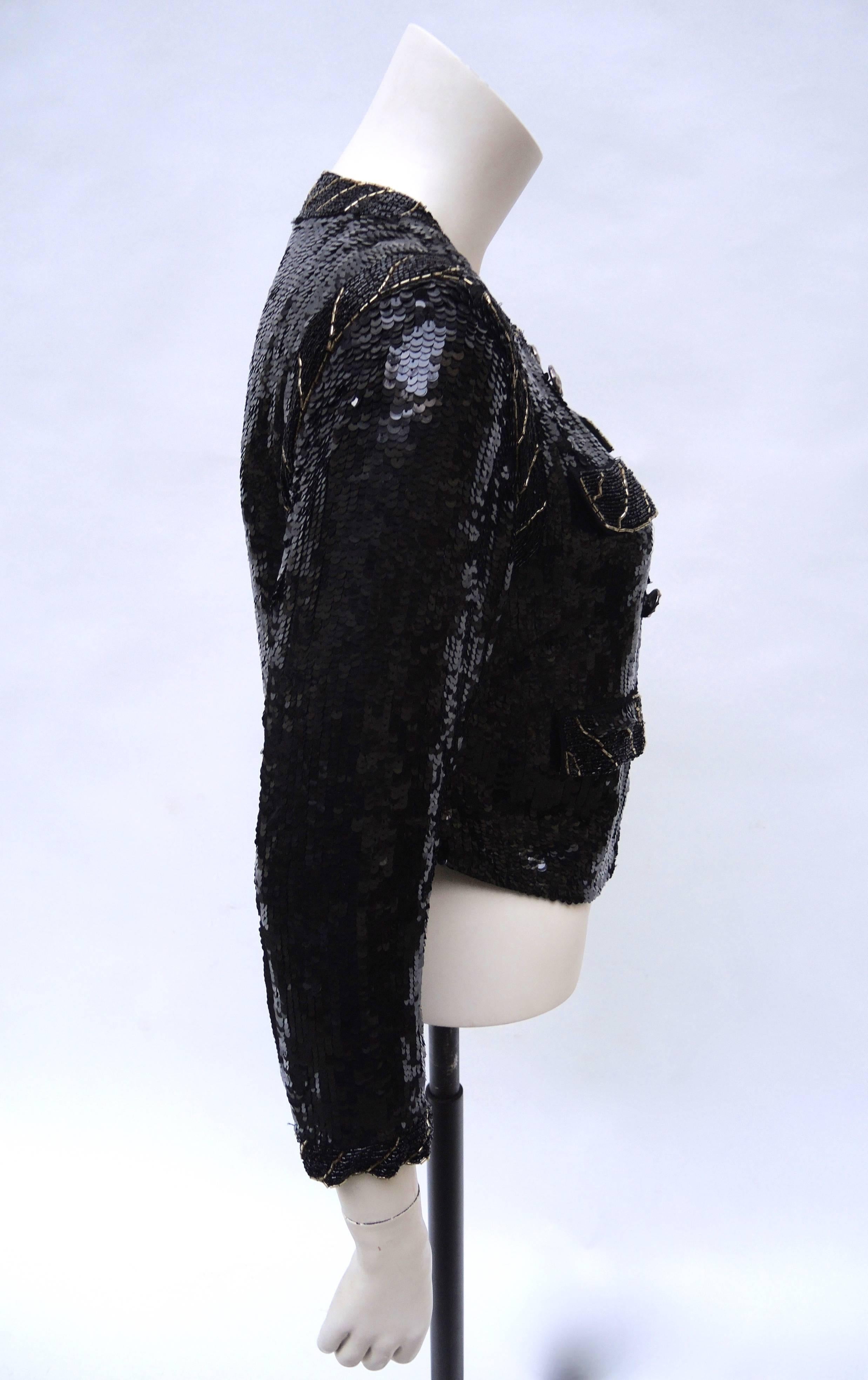Women's Black hand Sequinned Chanel Style  Beaded Jacket