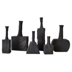 Black Handmade Ceramic Vase -  Peeling Texture, Minimalism (Set of 6)