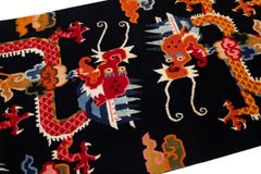 Black Handmade Vintage Chinese Peking Scatter Wool Rug with Traditional Motif