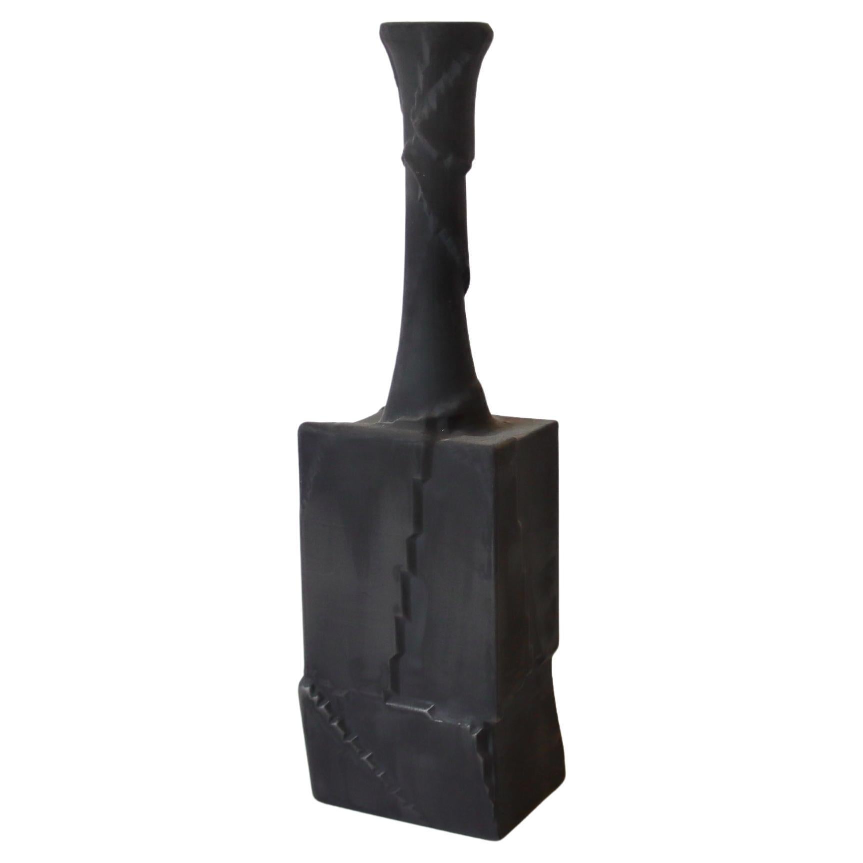 Black Handmade White Ceramic Vase with Peeling Texture, Minimalism