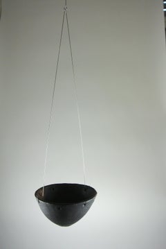Black Hanging Stoneware Candleholder with Matte Black Glaze