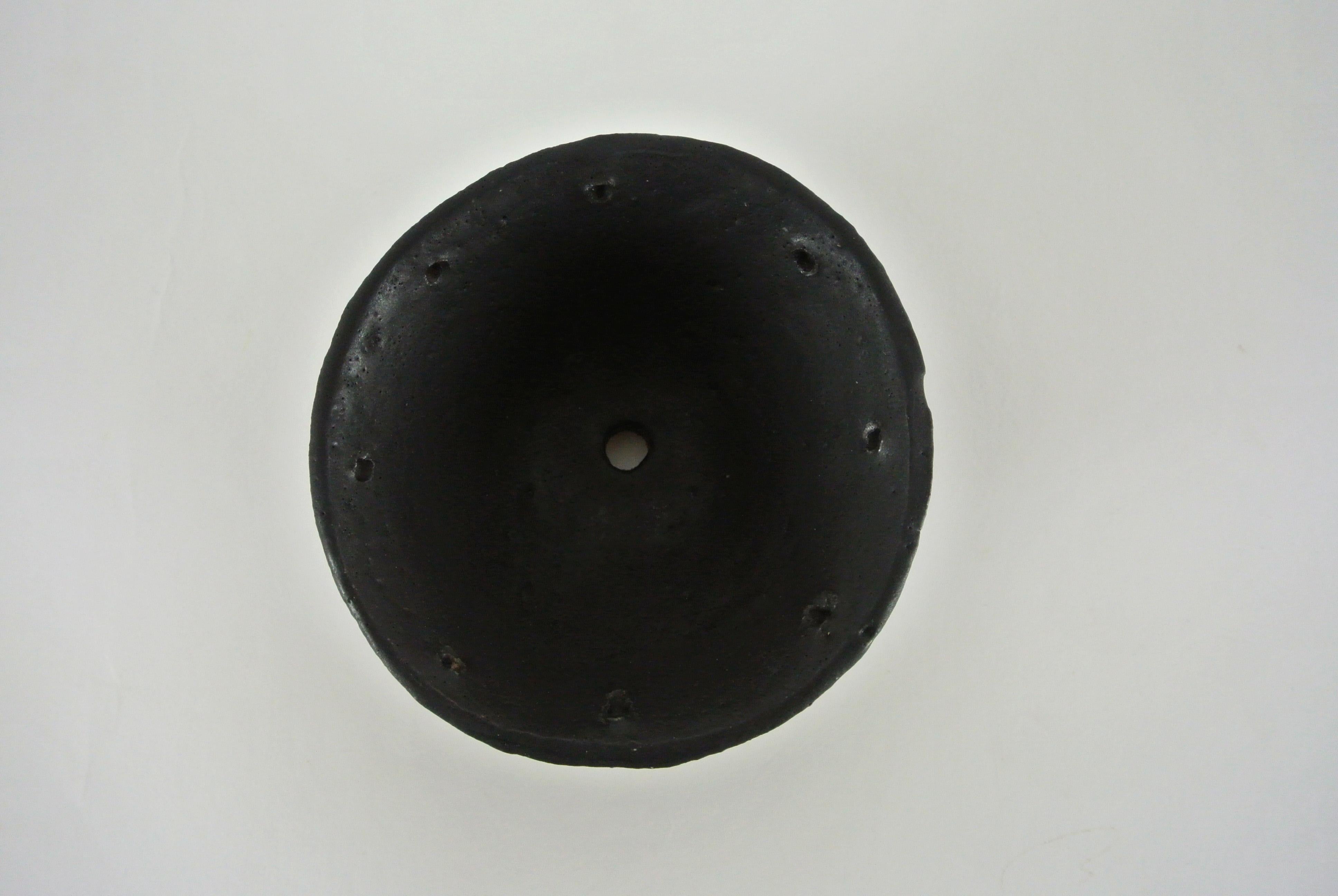 German Black Hanging Stoneware Candleholder with Matte Black Glaze For Sale