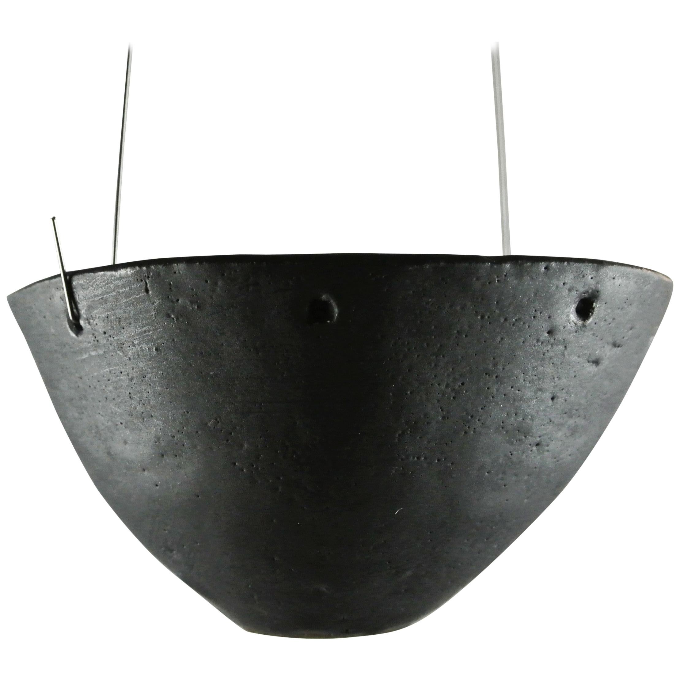 Black Hanging Stoneware Candleholder with Matte Black Glaze For Sale