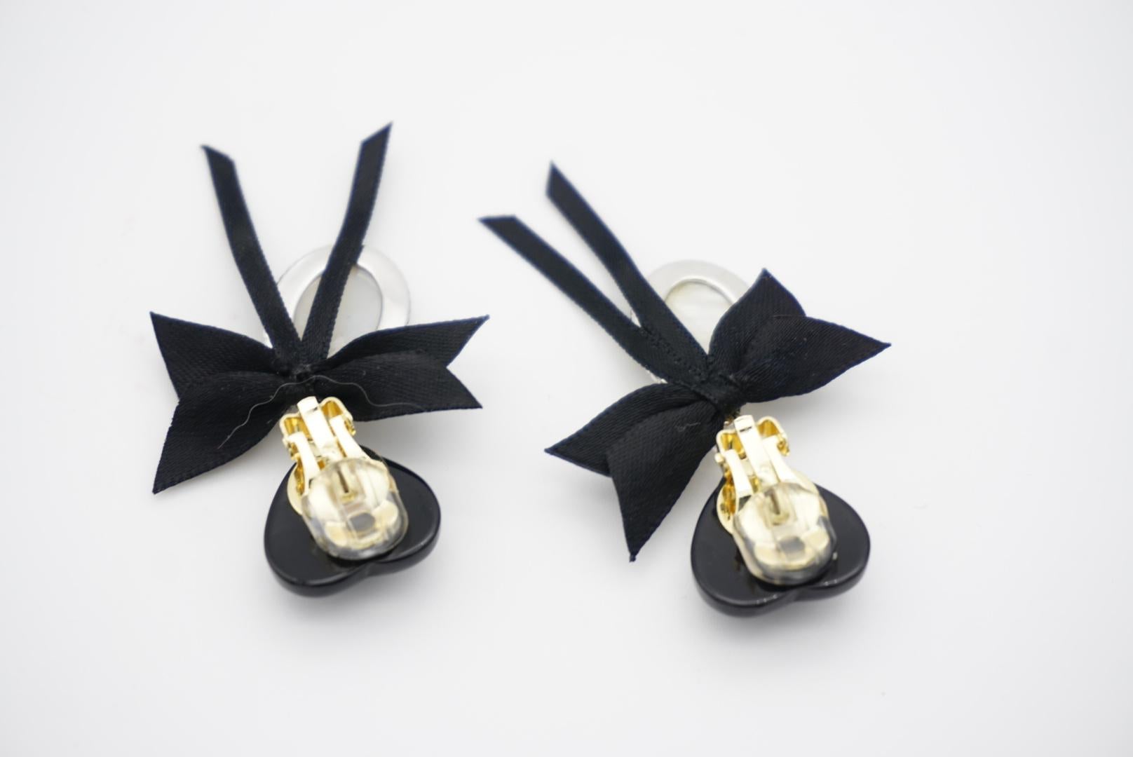 Black Heart Love Bow Silver Cupid Angel Moonstone Retro Drop Clip On Earrings For Sale 4