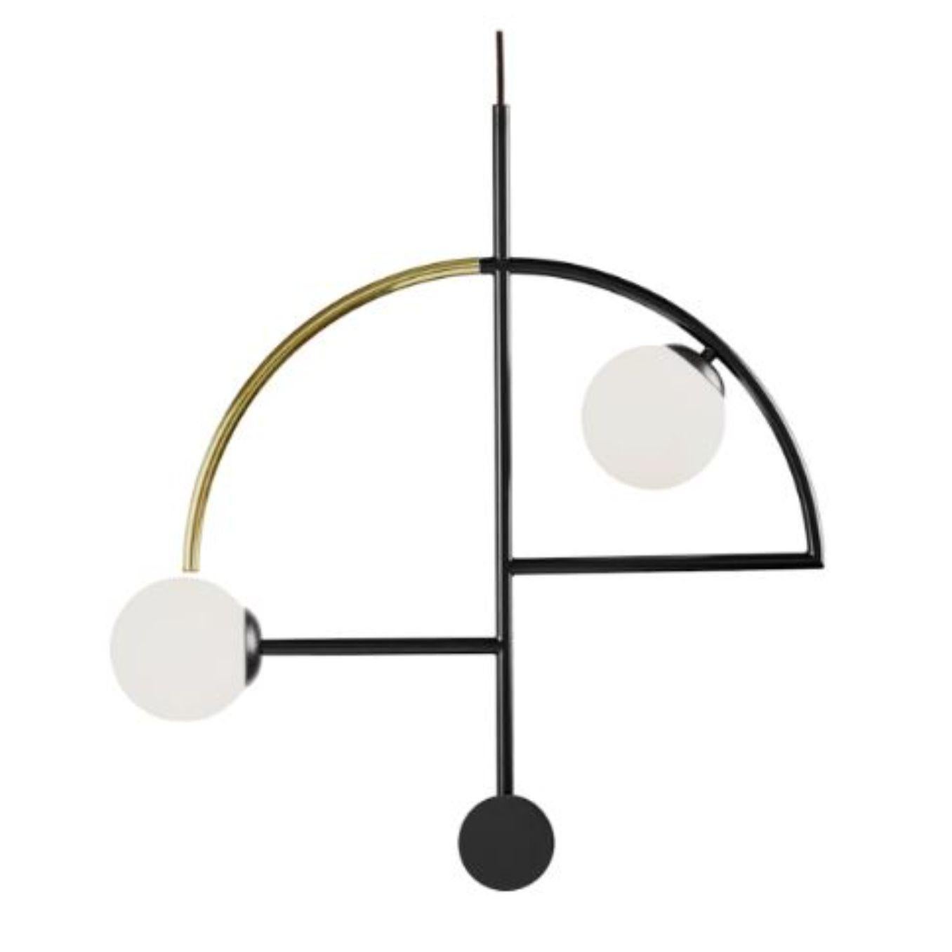 Black Helio II Suspension lamp by Dooq
Dimensions: W 35 x D 35 x H 50 cm
Materials: lacquered metal, brass/nickel.
Also available in different colors and materials. 

Information:
230V/50Hz
2 x max. G9
4W LED

120V/60Hz
2 x max. G9
4W LED

All our