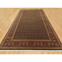 Black Herati Fish Design 250 KPSI Hand Knotted Wool Gallery Size Rug 9'5"x16'1"