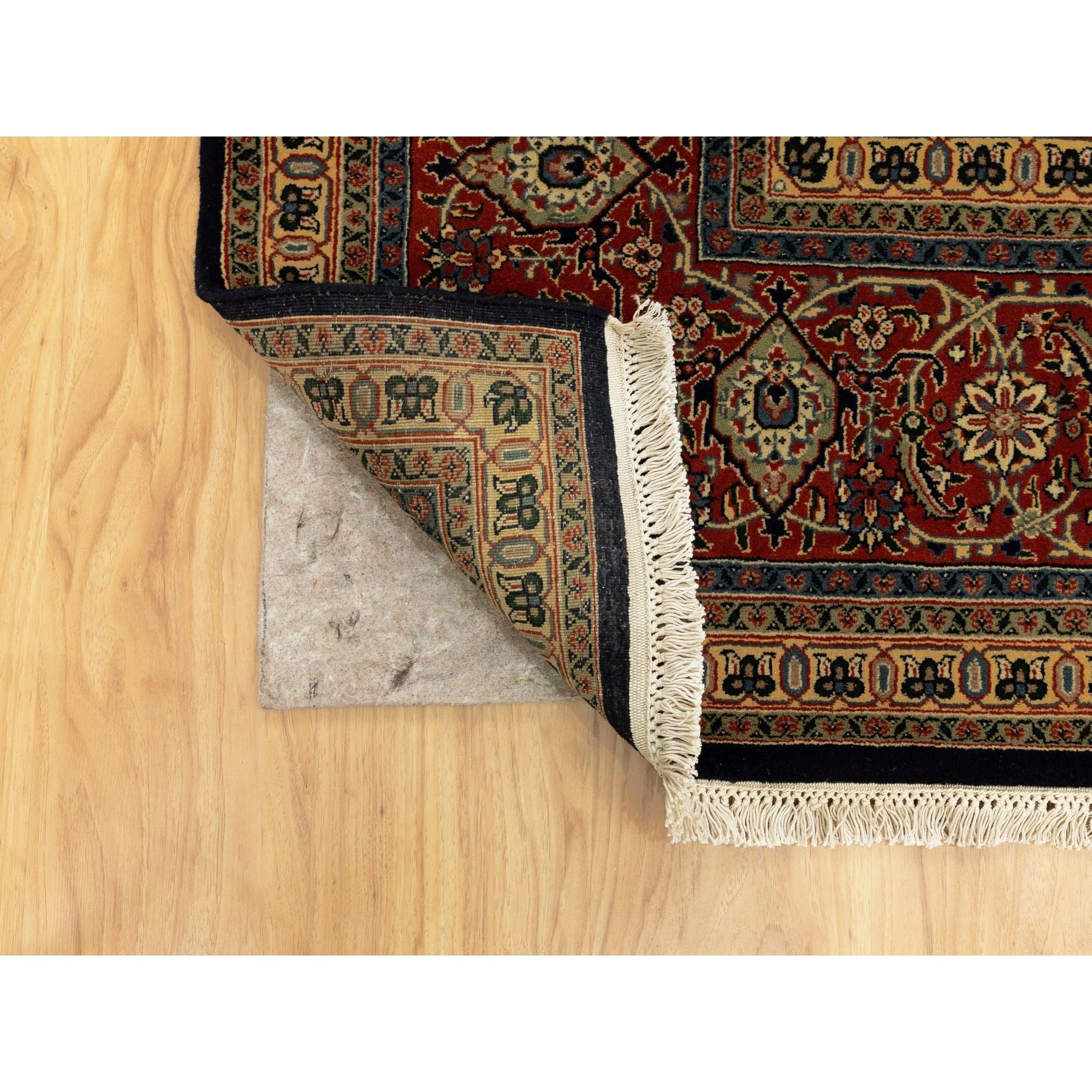 Indian Black Herati Fish Design 250 KPSI Hand Knotted Wool Gallery Size Rug 9'5