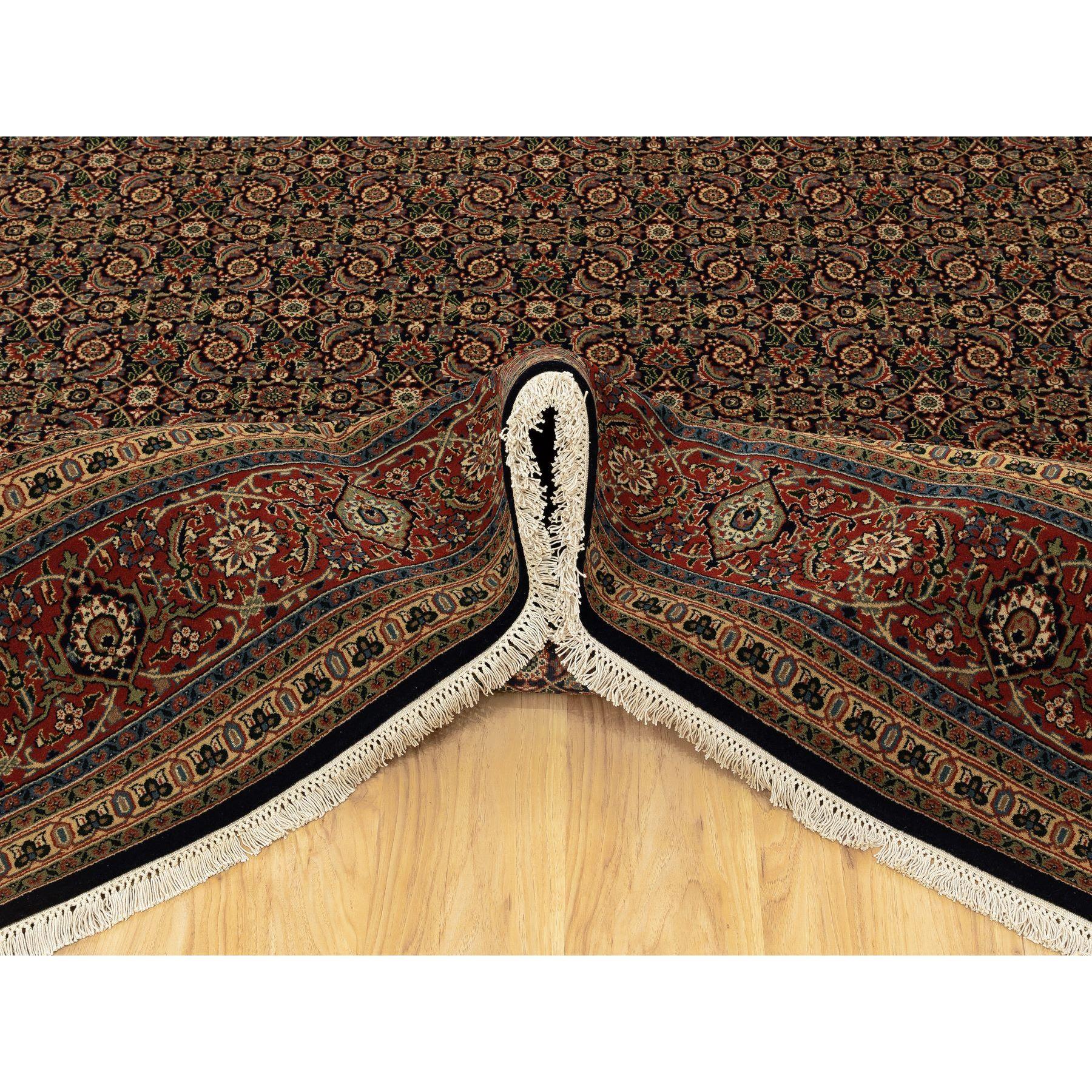 Hand-Knotted Black Herati Fish Design 250 KPSI Hand Knotted Wool Gallery Size Rug 9'5
