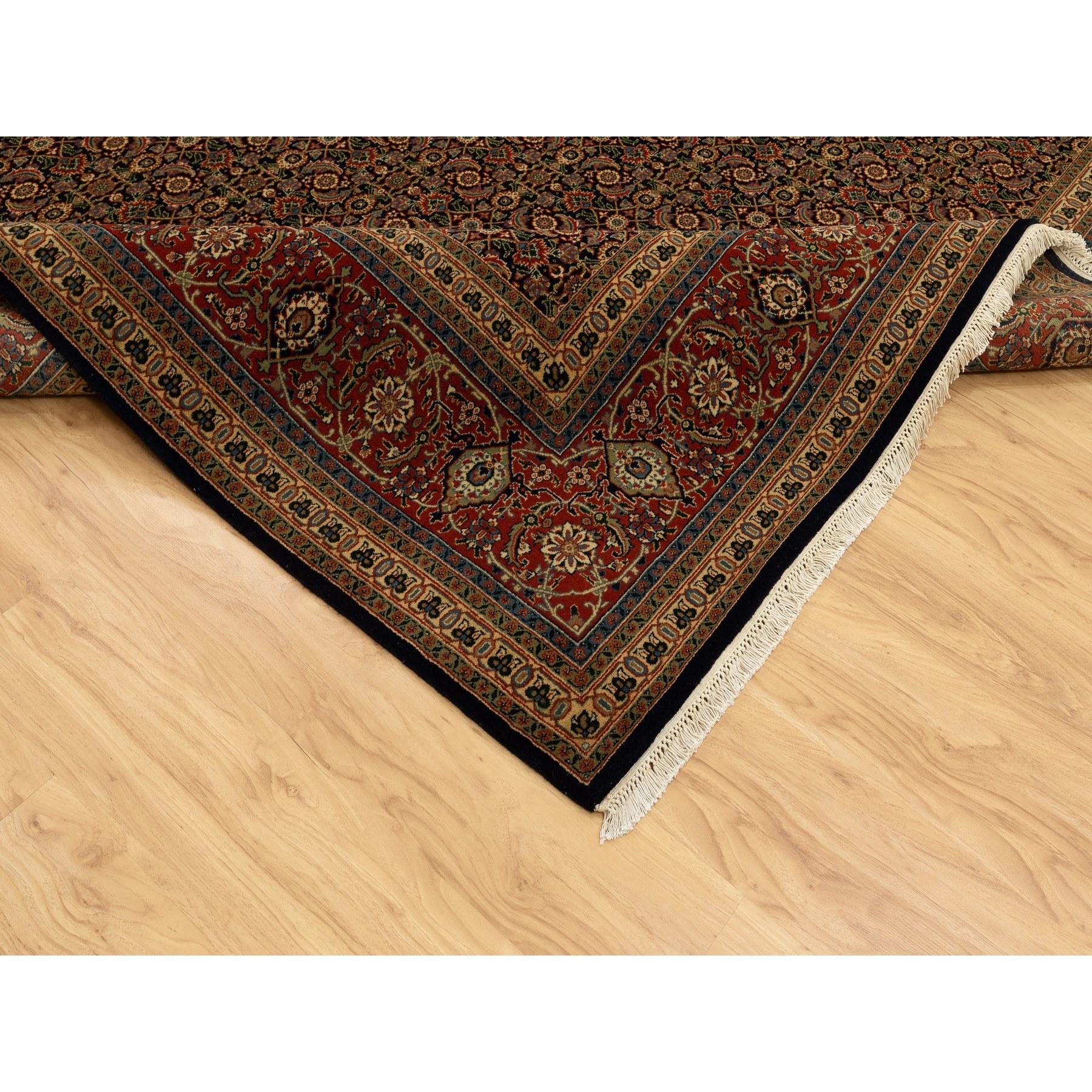 Black Herati Fish Design 250 KPSI Hand Knotted Wool Gallery Size Rug 9'5