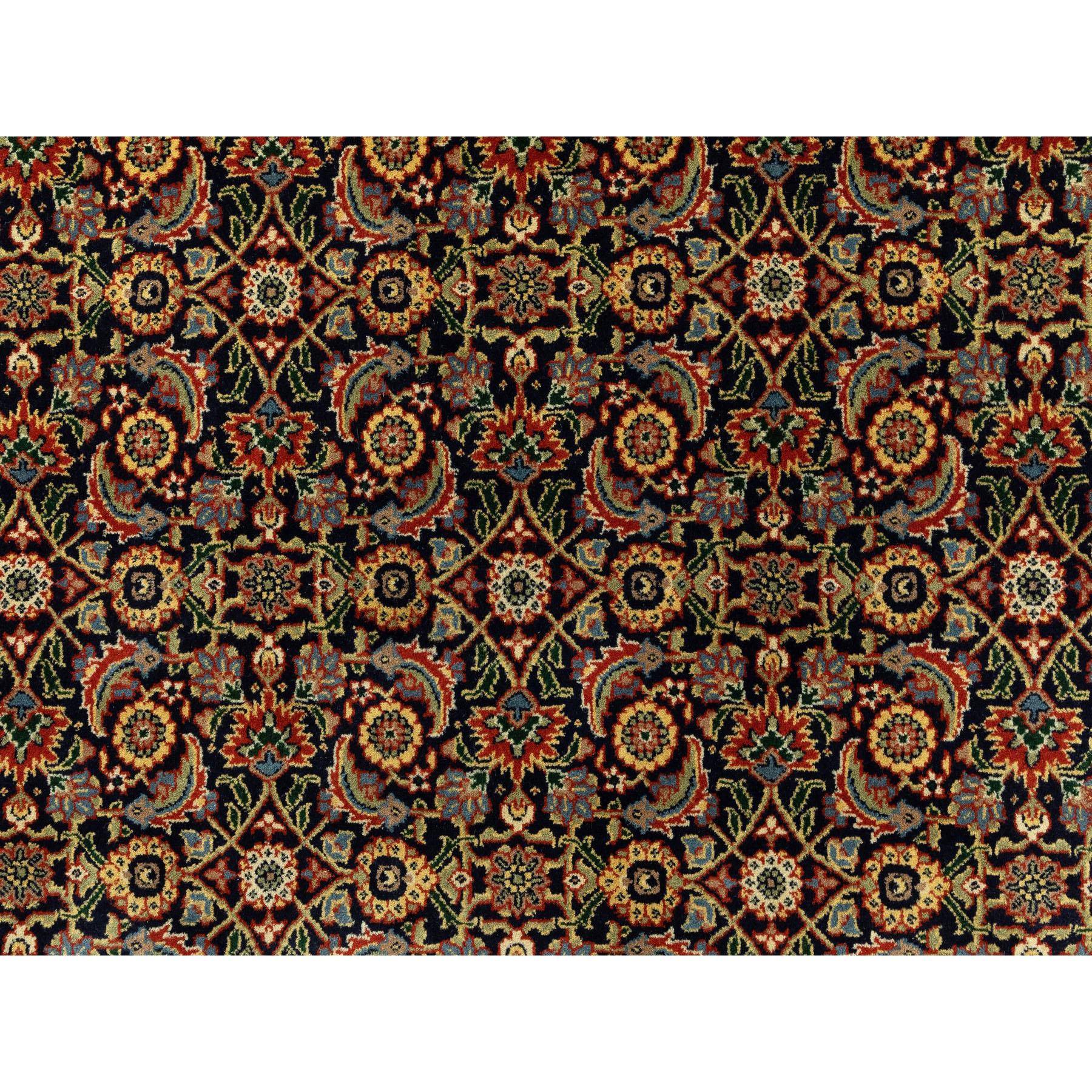 Silk Black Herati Fish Design 250 KPSI Hand Knotted Wool Gallery Size Rug 9'5