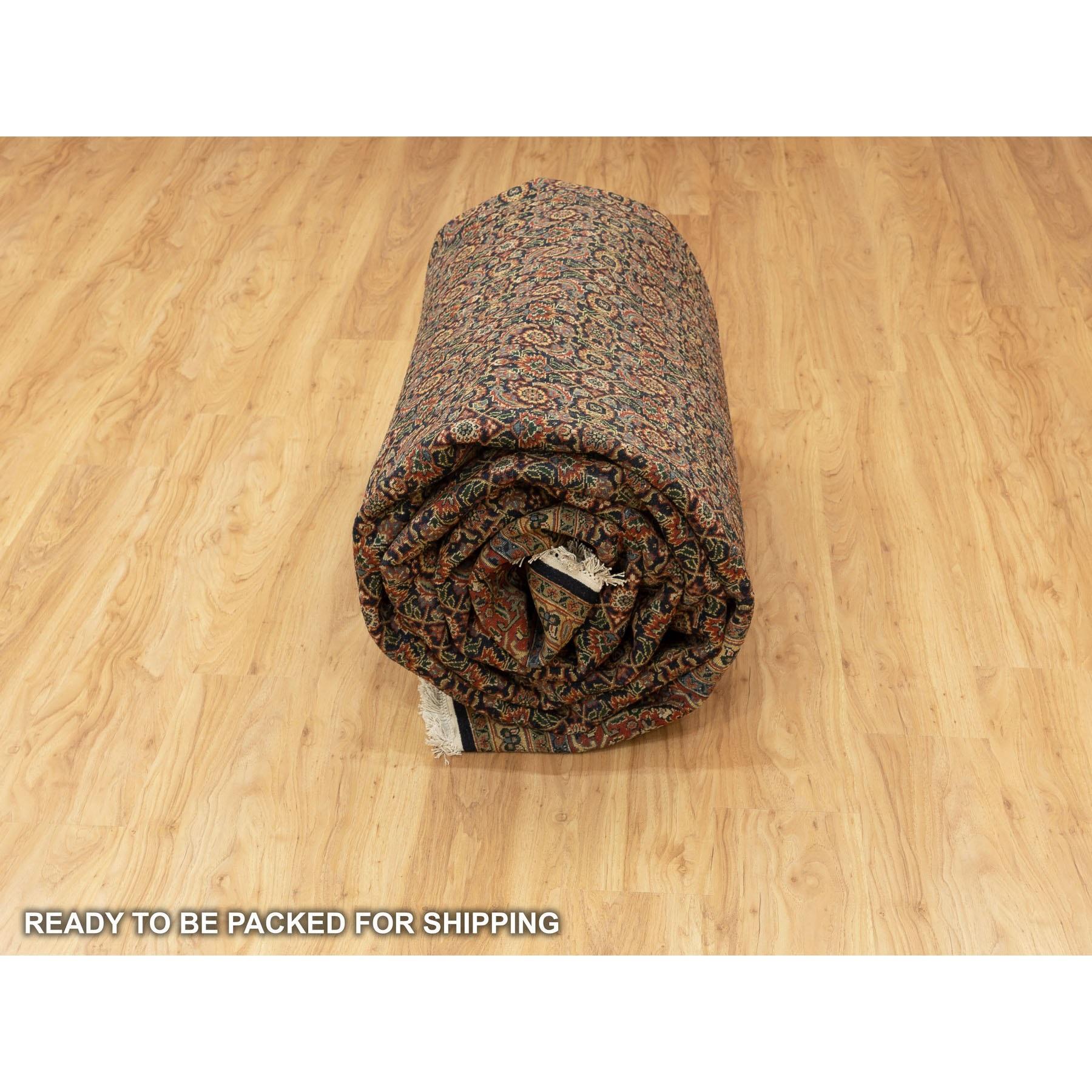 Black Herati Fish Design 250 KPSI Hand Knotted Wool Gallery Size Rug 9'5