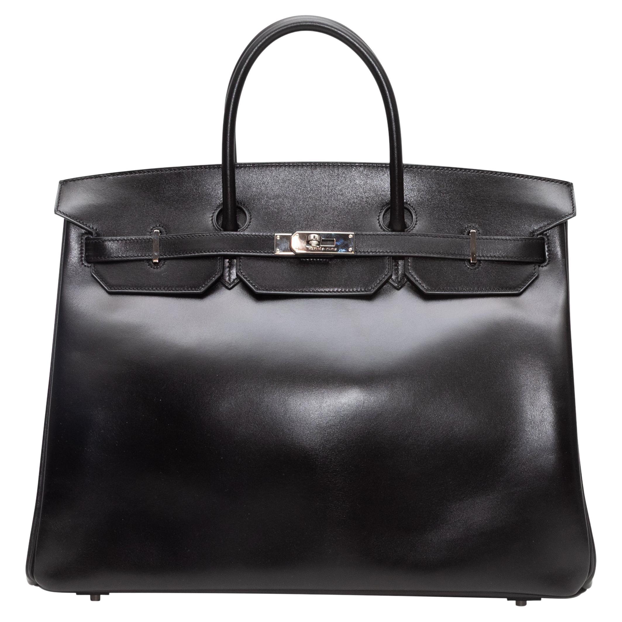 Black Hermes Box Calfskin Birkin 40 For Sale