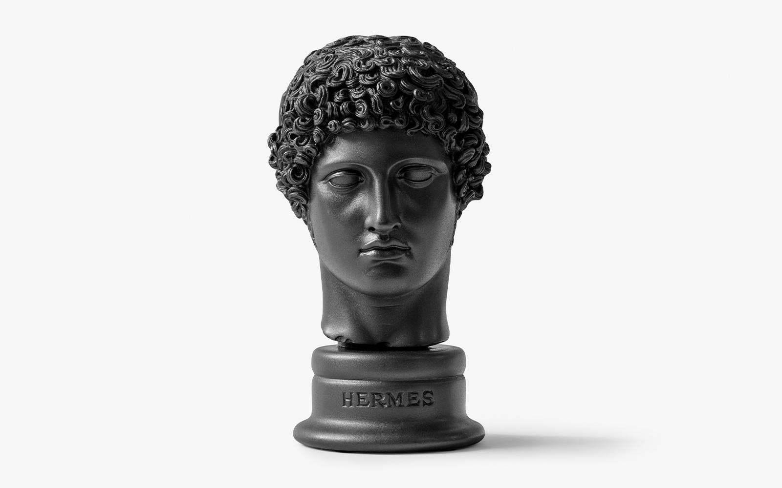 Cast Black Hermes Bust Made with Compressed Marble Powder, Large For Sale