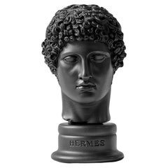 Black Hermes Bust Made with Compressed Marble Powder, Large
