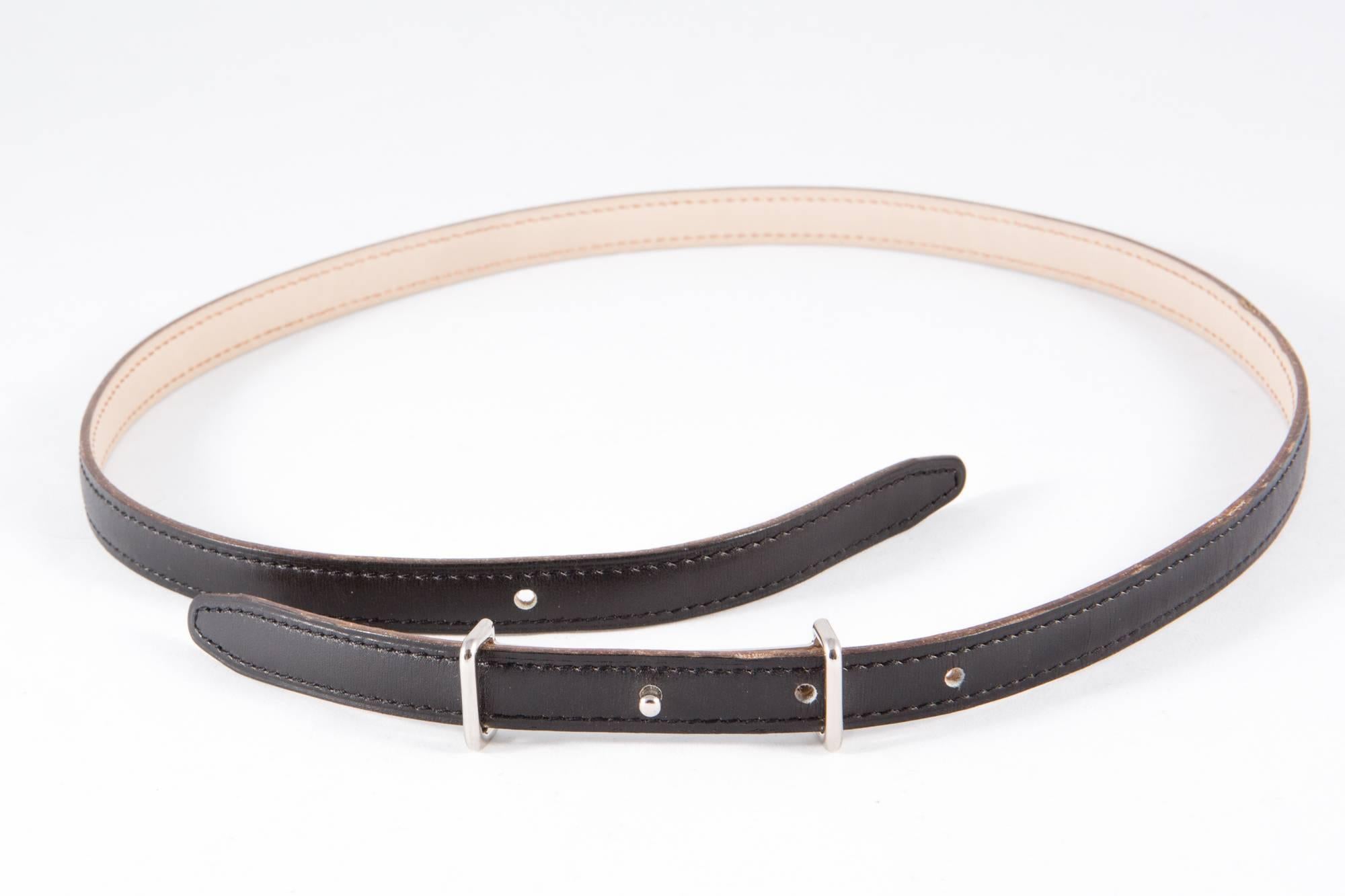 Beige Black Hermes H Leather Belt 