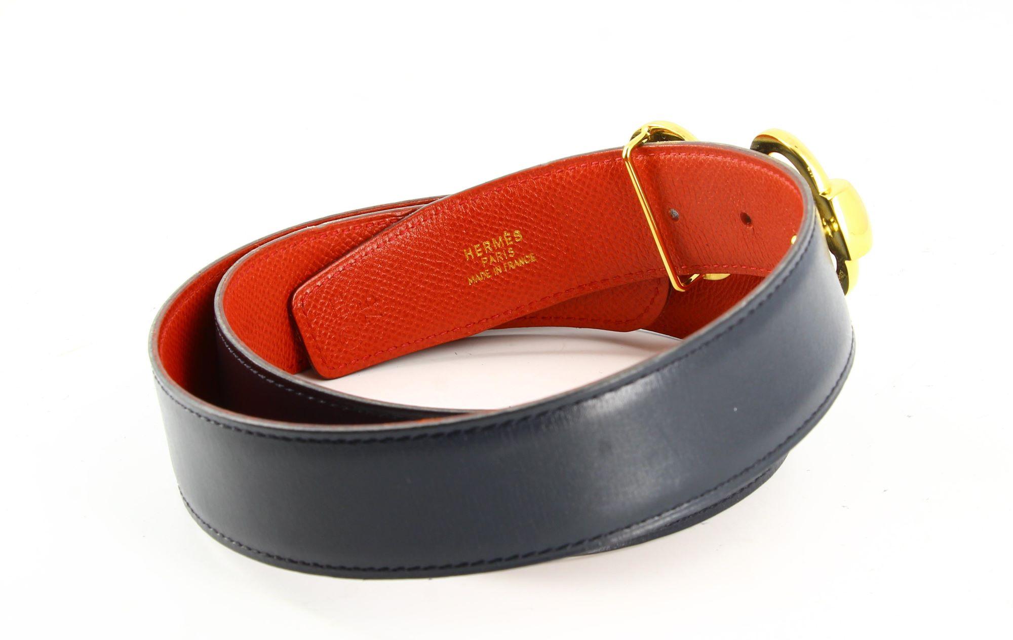 Black Hermes Leather Belt  In Good Condition For Sale In PARIS, FR
