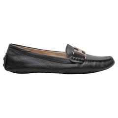 Schwarze Hermes Leder Logo Driving Loafers aus Leder in Schwarz Größe 38