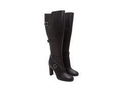 Black Hermes Leather Tall Heeled Boots