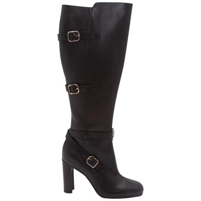 Black Hermes Leather Tall Heeled Boots at 1stDibs