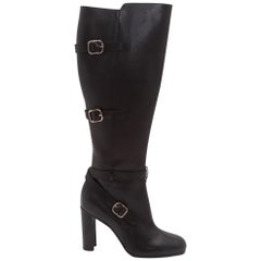Black Hermes Leather Tall Heeled Boots