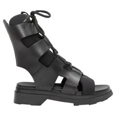 Black Hermes Tamara Leather & Neoprene Gladiator Sandals