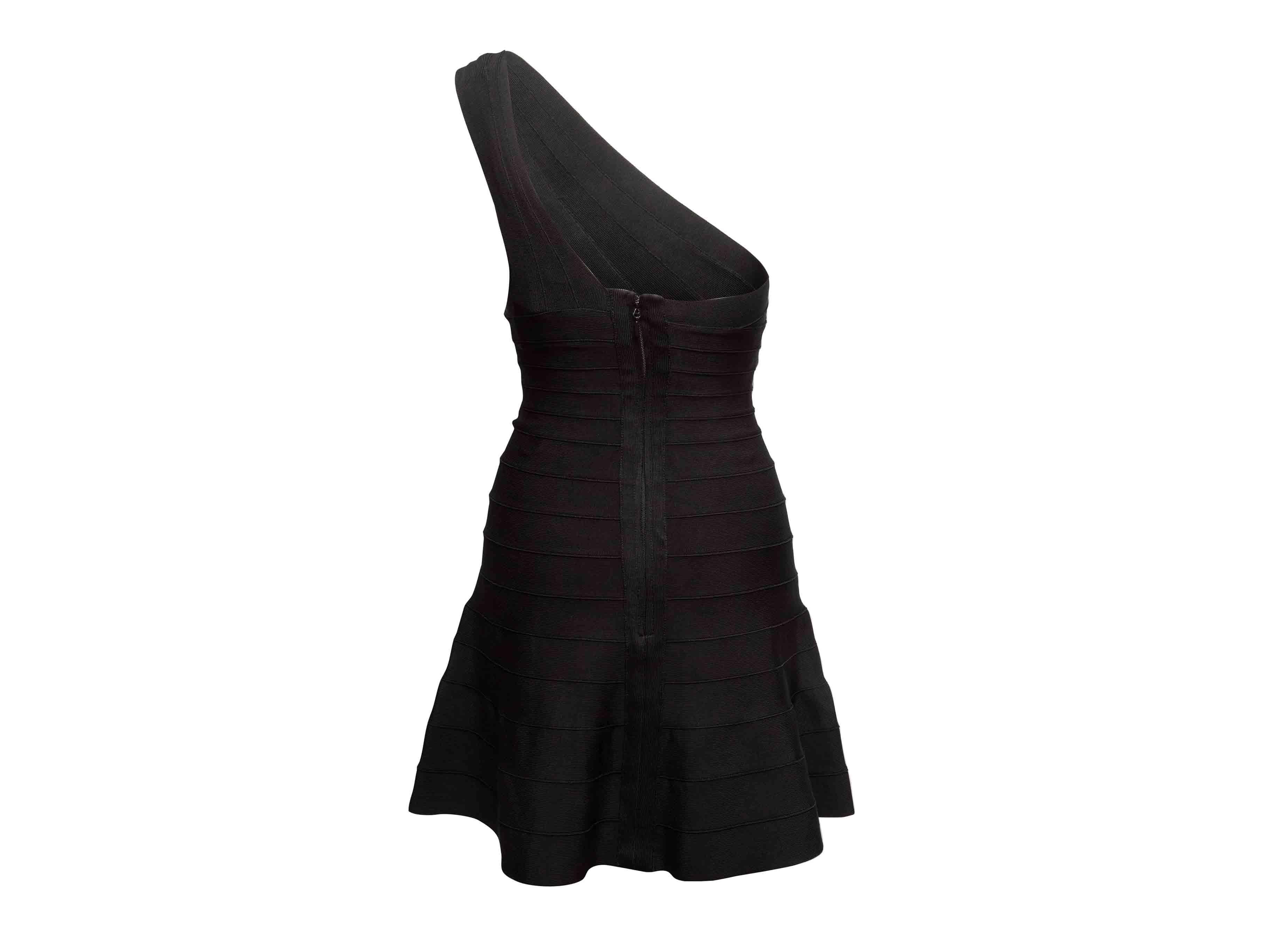 Herve Leger Black A-Line One-Shoulder Mini Dress Size US XS Pour femmes en vente
