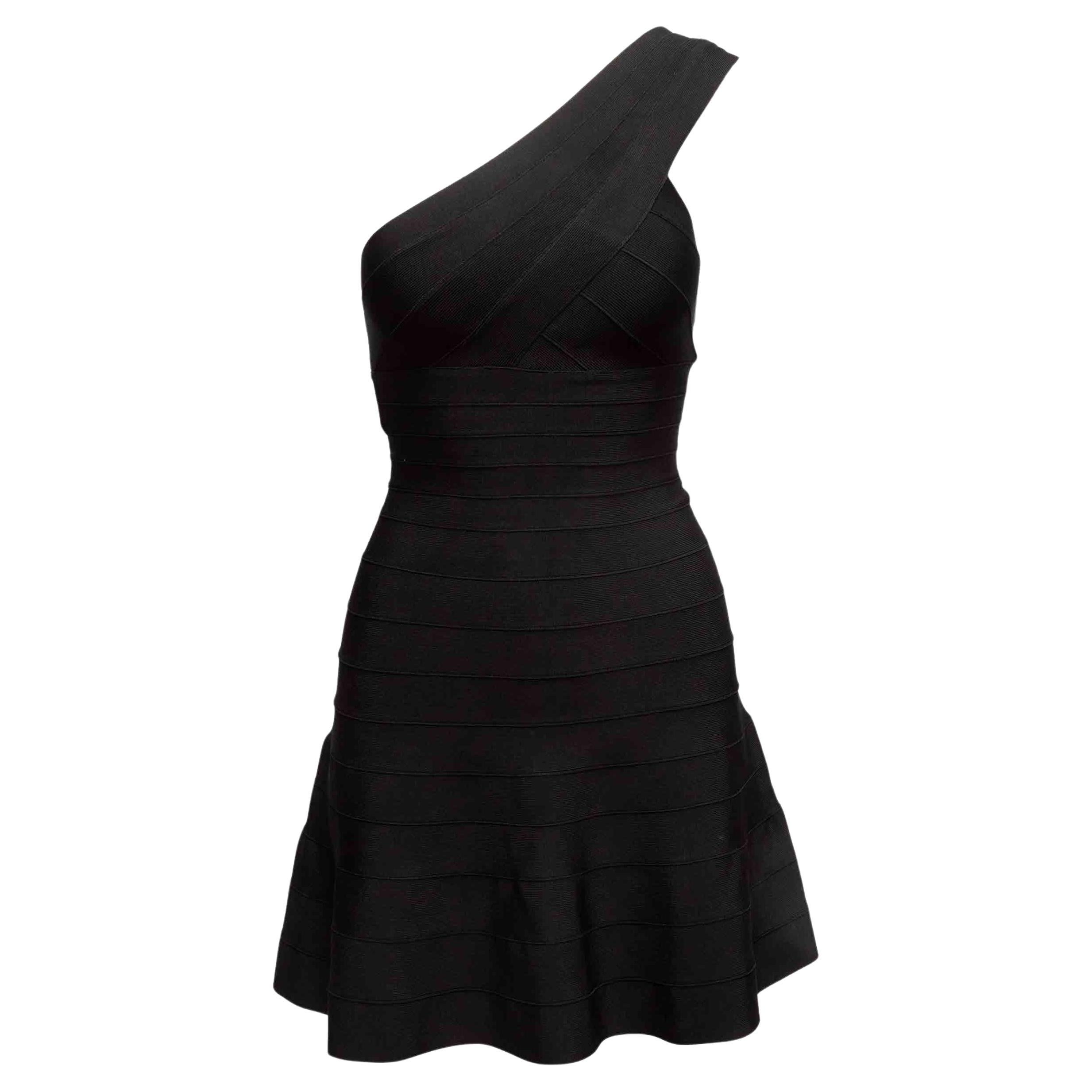 Herve Leger Black A-Line One-Shoulder Mini Dress Size US XS