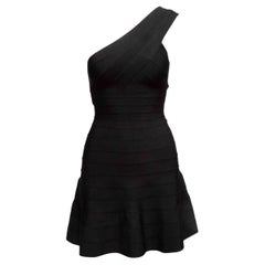 Herve Leger Black A-Line One-Shoulder Mini Dress Size US XS