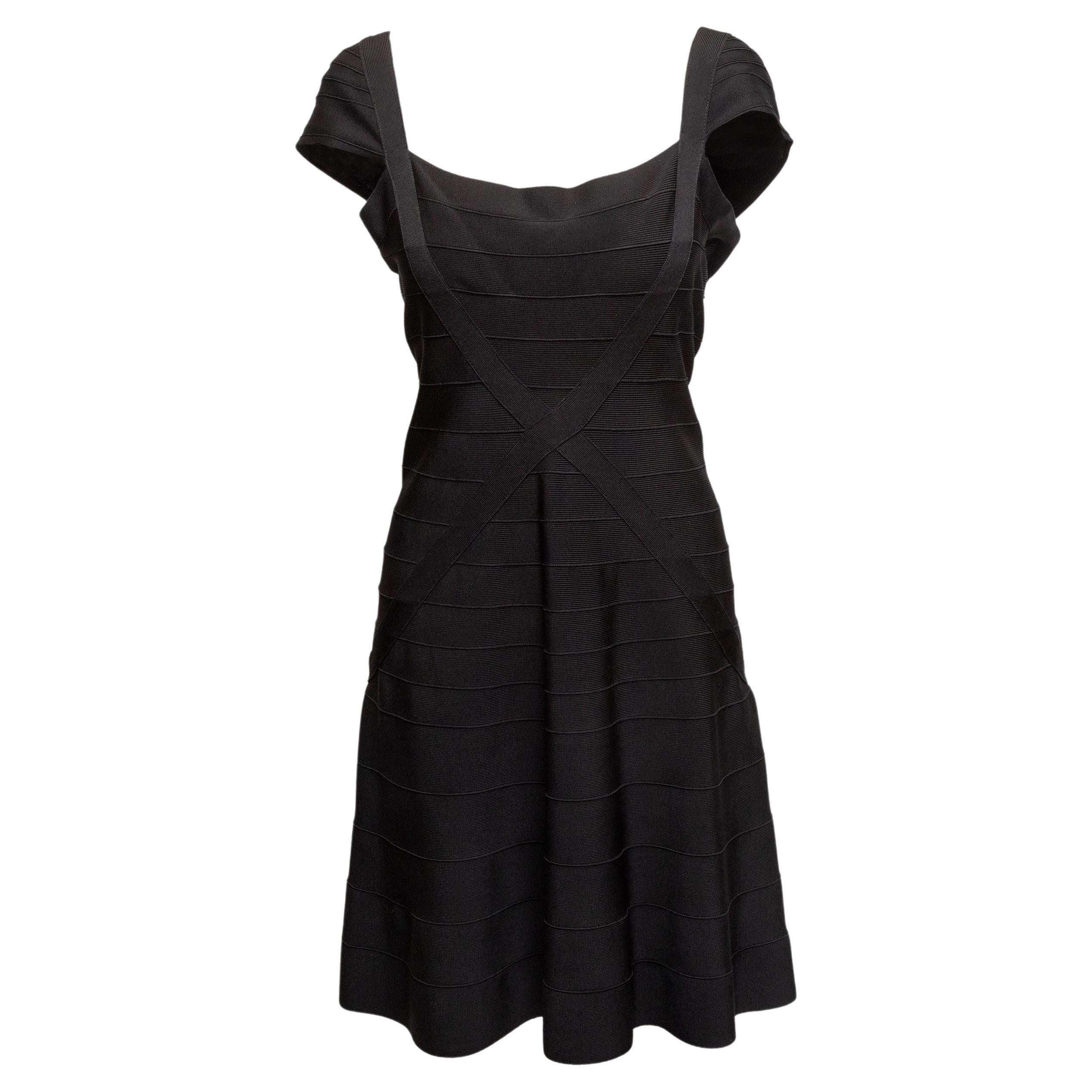 Black Herve Leger Cap Sleeve Mini Dress Size US L For Sale