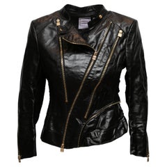 Giacca Moto Herve Leger in pelle nera taglia US S