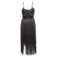 Black Herve Leger Sleeveless Fringe Dress
