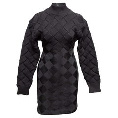 Black Herve Leger Woven Long Sleeve Bandage Dress