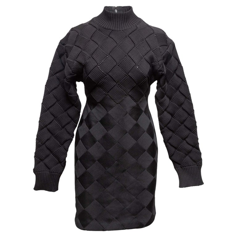 Black Herve Leger Woven Long Sleeve Bandage Dress For Sale at 1stDibs