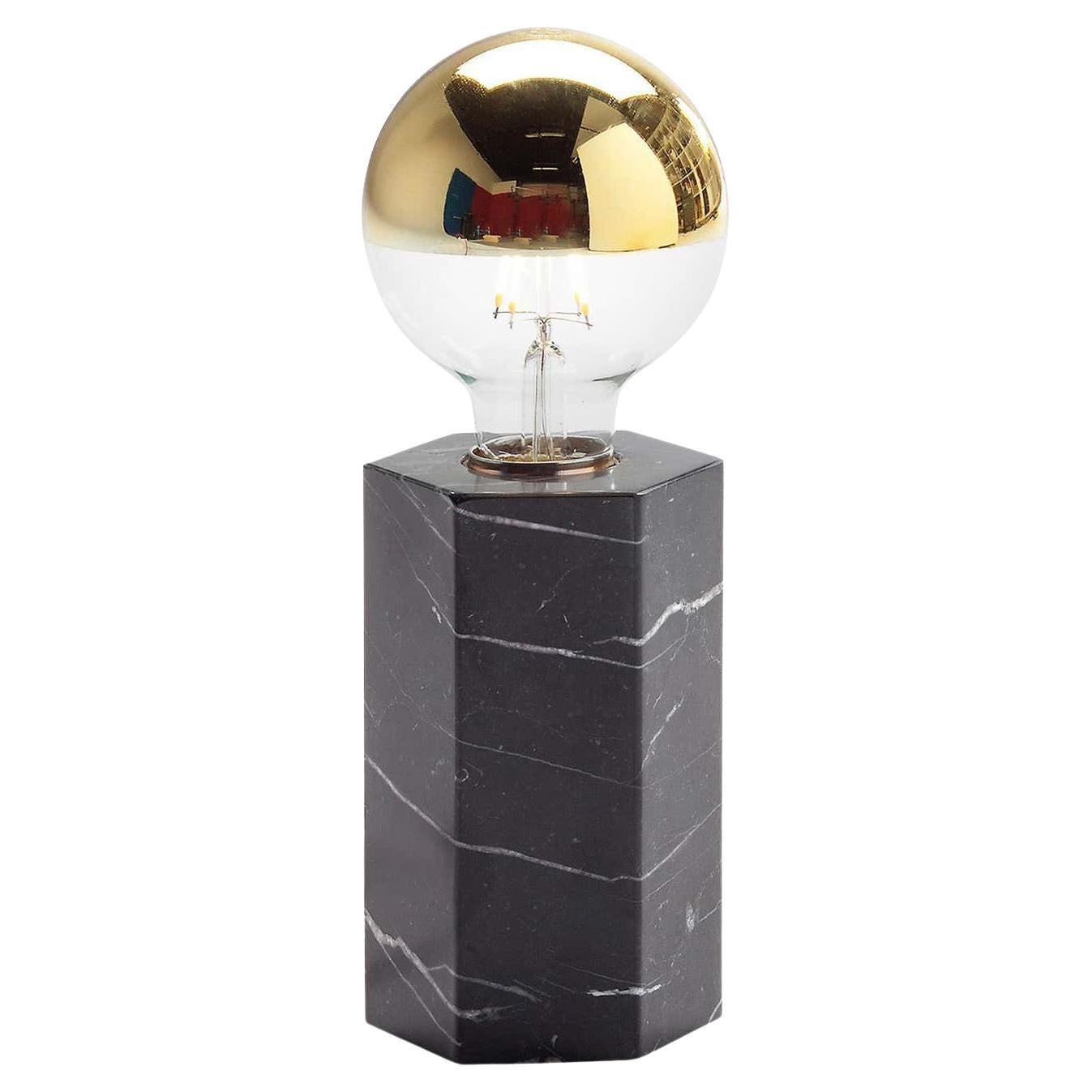 “Black Hex Lamp” Black Marquina Marble Minimalist Lamp by Aparentment