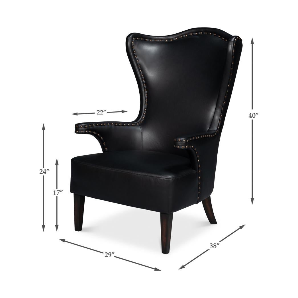 Black High Back Leather Wing Chair For Sale 4