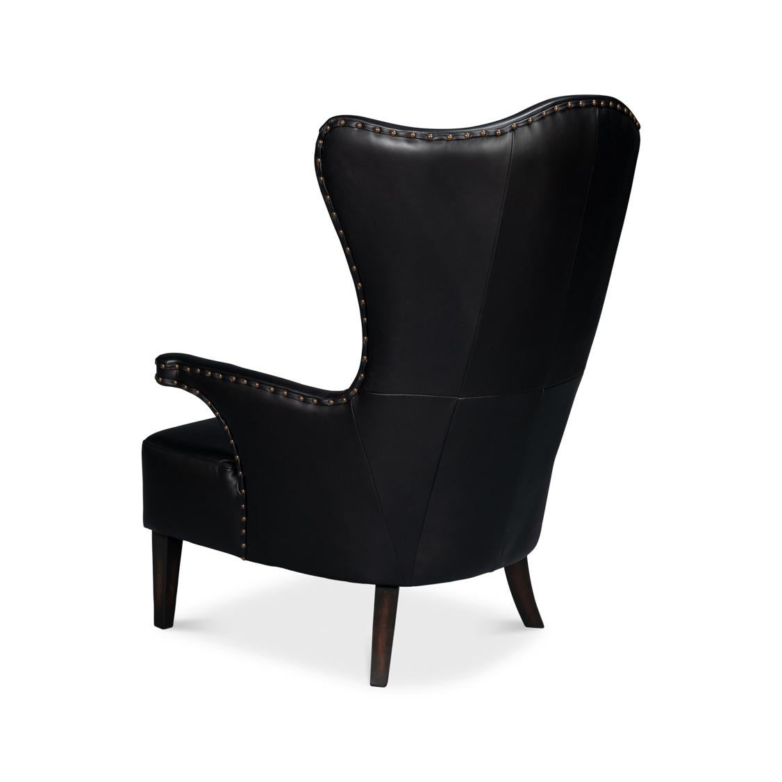 Black High Back Leather Wing Chair In New Condition For Sale In Westwood, NJ
