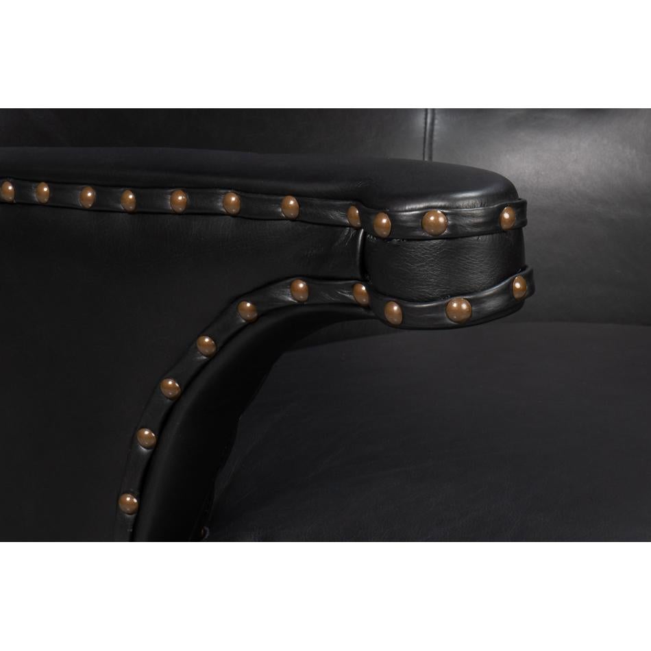 Contemporary Black High Back Leather Wing Chair For Sale