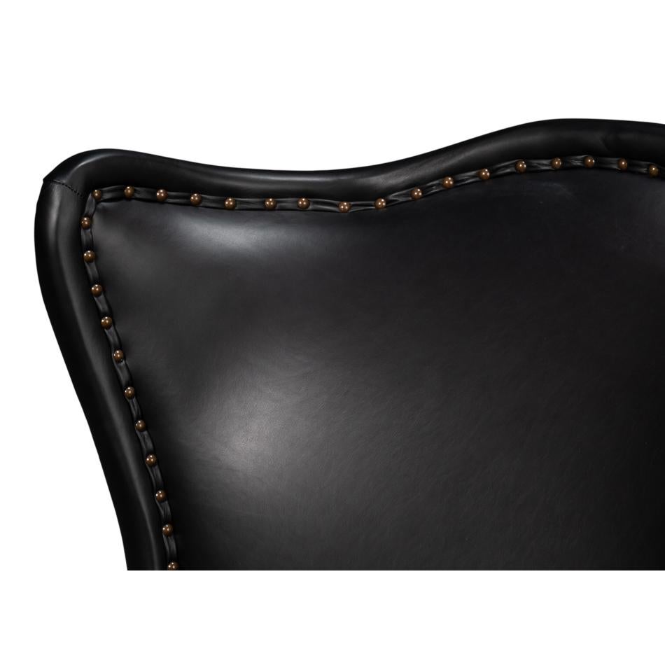 Black High Back Leather Wing Chair For Sale 2