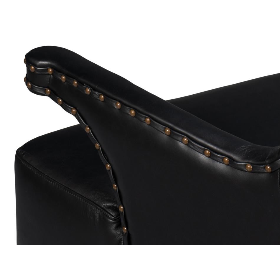 Black High Back Leather Wing Chair For Sale 3