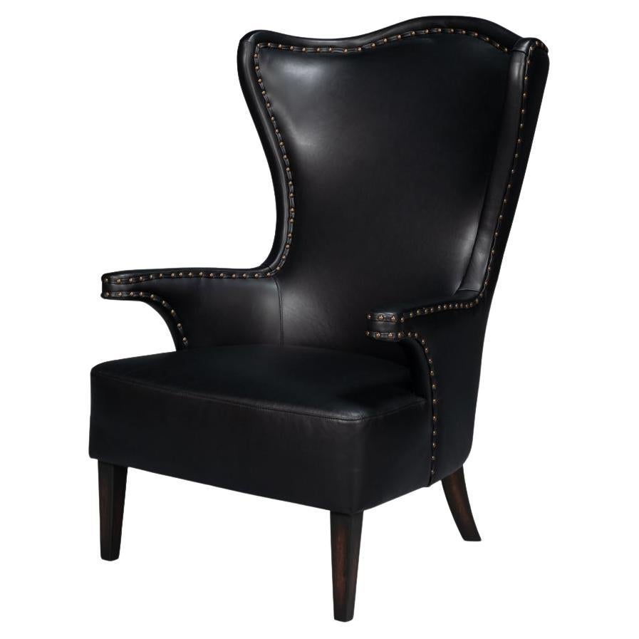 Black High Back Leather Wing Chair