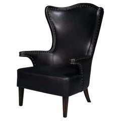 Black High Back Leather Wing Chair