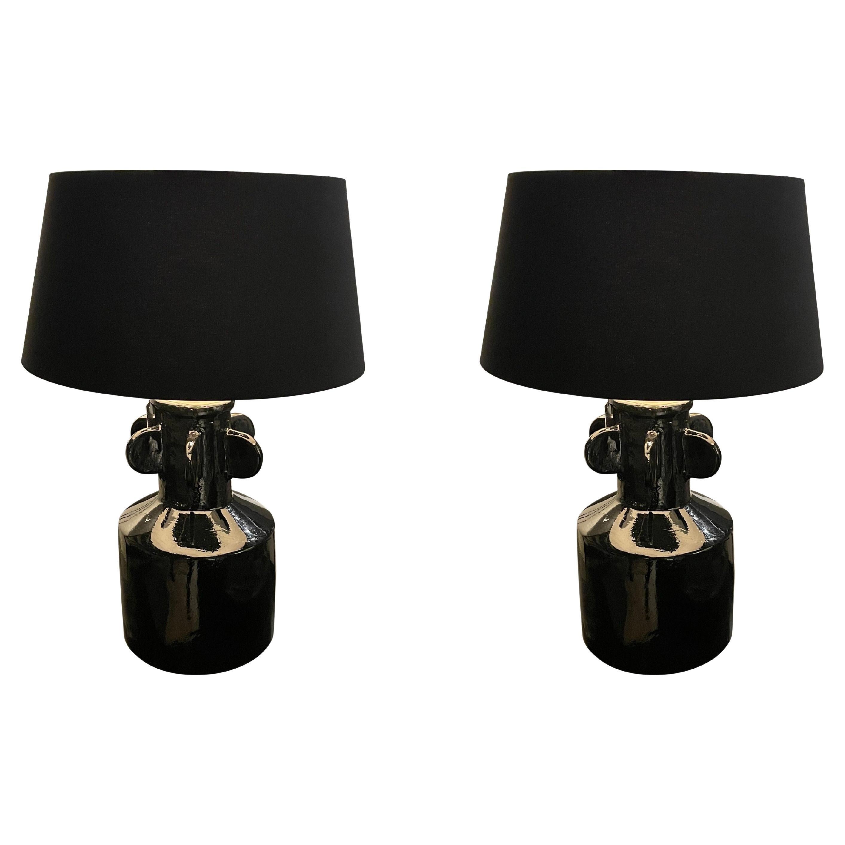 Black High Gloss Pair Of Lamps, China, Contemporary For Sale