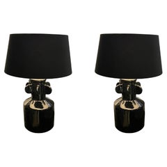 Black High Gloss Pair Of Lamps, China, Contemporary