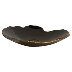Black High Gloss with Gold Edges Free Form Glass Bowl, Brazil, Contemporary