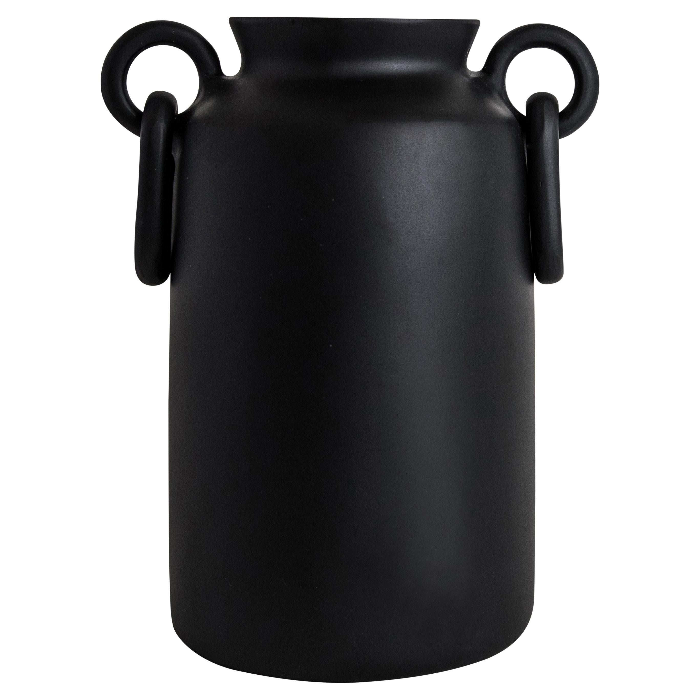 Vase moderne du 21e siècle en résine « Mitla haute » noire du Mexique en vente