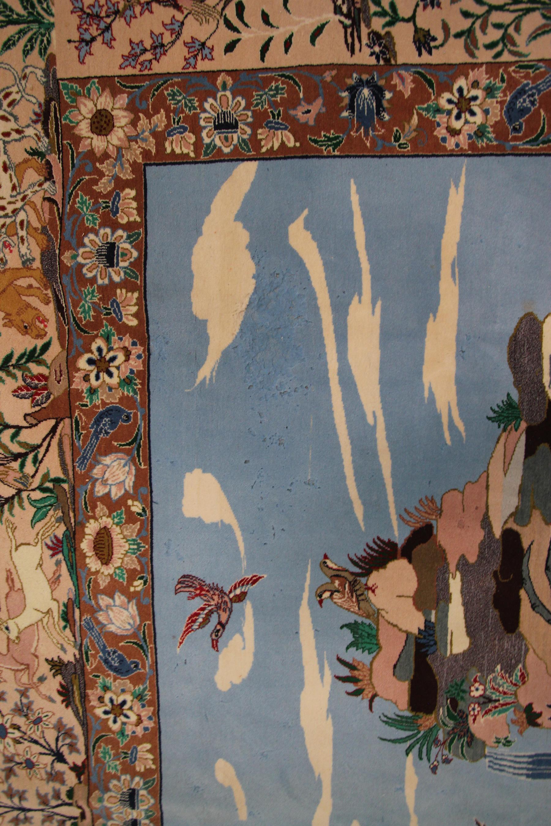 Schwarzer antiker persischer Isfahan Esfahan-Teppich in hoher Qualität 7x10 206x295cm im Zustand „Gut“ im Angebot in New York, NY