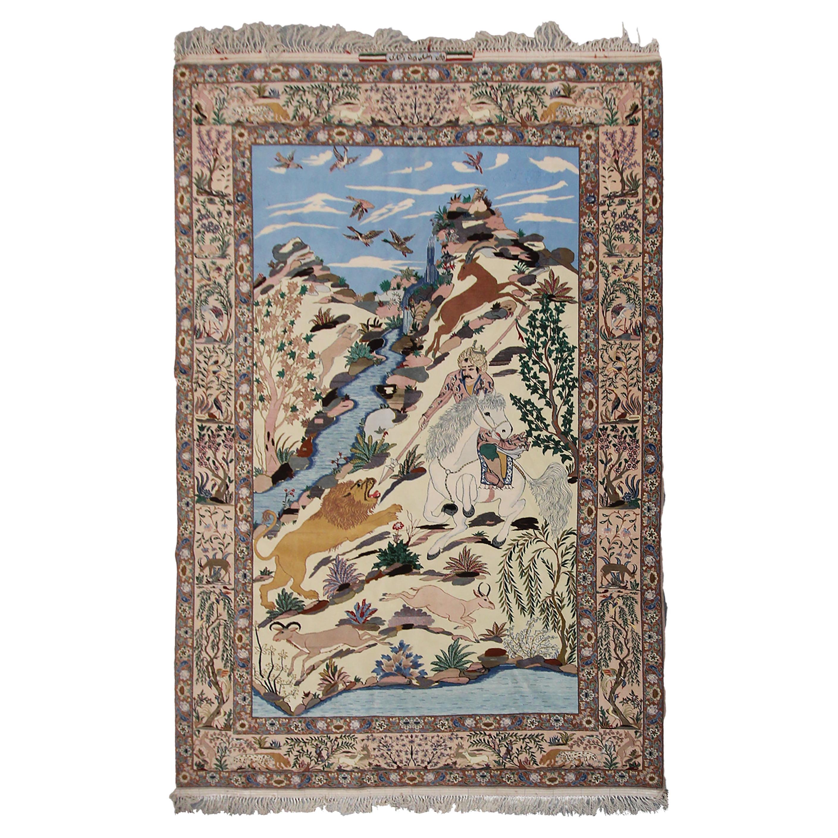 Schwarzer antiker persischer Isfahan Esfahan-Teppich in hoher Qualität 7x10 206x295cm im Angebot